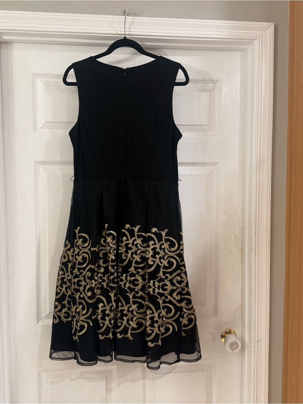 Black Sleeveless Dress with Gold Embroidered Hem size 12